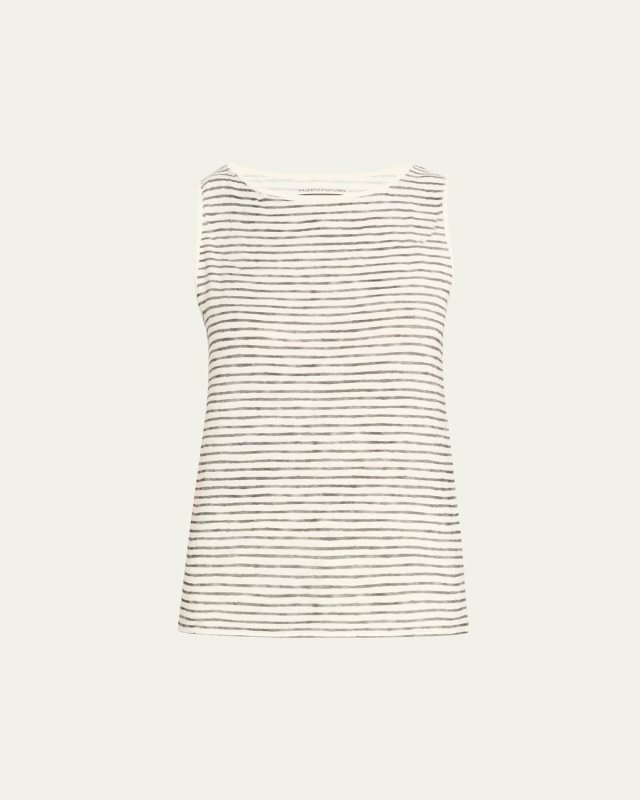 Stretch Linen Stripe Boat-Neck Tank Top